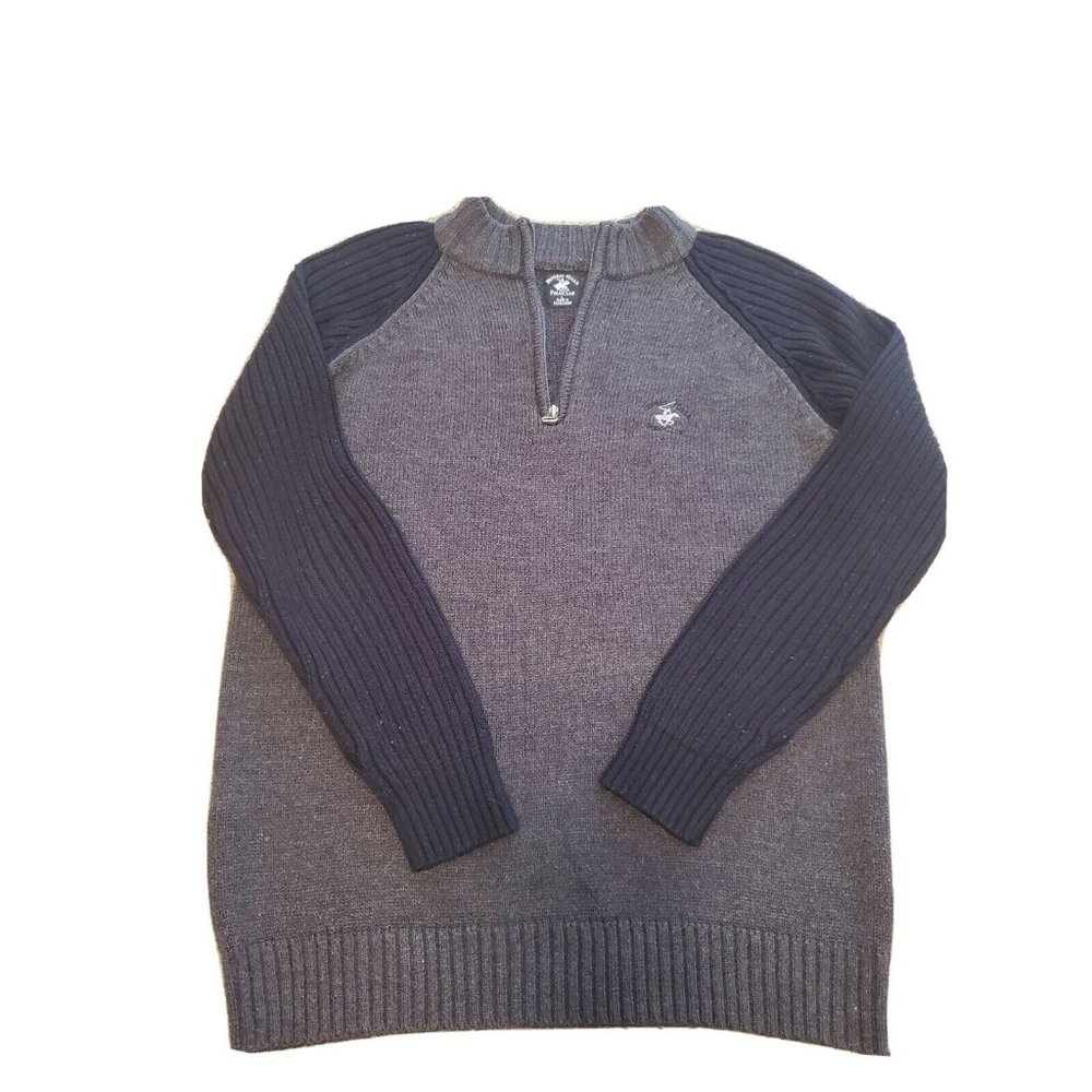 Ralph Lauren Beverly Hills Polo Club 1/4 Zip MockNeck Knit Sweater Gray Black L 